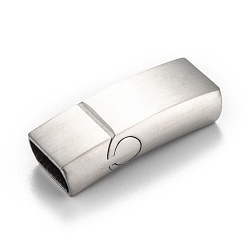 Stainless Steel Color 316 Surgical Stainless Steel Magnetic Clasps with Glue-in Ends, Frosted, Rectangle, Stainless Steel Color, 33x13.5x8mm, Hole: 5.5x11.5mm