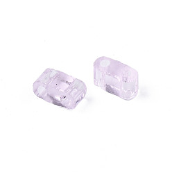Pink 2-Hole Transparent Glass Seed Beads, Rectangle, Pink, 4.5~5.5x2~2.5x2mm, Hole: 0.5~0.8mm