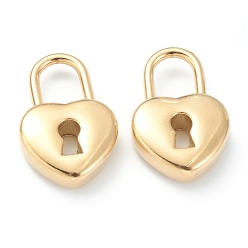 Oro 304 colgantes de acero inoxidable, cerradura del corazón, dorado, 20x13x5 mm, agujero: 5.5x7 mm