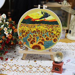 Yellow Flower Pattern Embroidery Beginner Kits, including Embroidery Fabric & Thread, Needle, Embroidery Hoop, Instruction, Yellow, 200x200mm