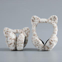 Blanc Cache-oreilles bandeau pliable en laine pour femmes, oreille de voiture à imprimé léopard cache-oreilles d'hiver en plein air, blanc, 225x180mm