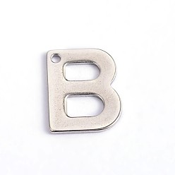 Letter B 304 Stainless Steel Letter Charms, Letter.B, 11x9x0.8mm, Hole: 1mm