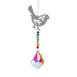 Colorful Metal Big Pendant Decorations, Hanging Sun Catchers, Chakra Theme K9 Crystal Glass, Bird, Colorful, 42cm