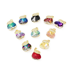 Mixed Color Real 18K Gold Plated Rack Plating Brass Micro Pave Cubic Zirconia Pendants, with Glass, Long-Lasting Plated, Cadmium Free & Lead Free, Shell Shape with Heart, Mixed Color, 23x18x13.5mm, Hole: 3.5x5mm