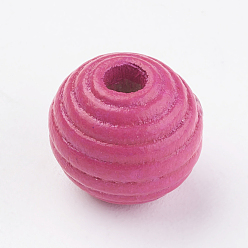 Camellia Natural Maple Wood Beehive Beads, Dyed, Round, Camellia, 13~14x13mm, Hole: 3~4mm, about 640pcs/500g