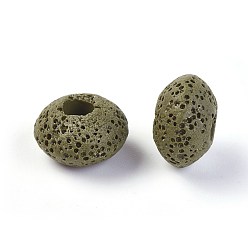 Dark Olive Green Natural Lava Rock Beads, Dyed, Rondelle, Dark Olive Green, 15.5~16x9.7~10mm, Hole: 5~5.4mm