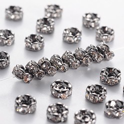Cristal Séparateurs perles en verre avec strass en laiton, grade de aaa, bord ondulé, sans nickel, gris anthracite, rondelle, cristal, 4x2mm, Trou: 1mm