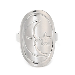 Stainless Steel Color 304 Stainless Steel Moon with Star Open Cuff Ring for Women, Stainless Steel Color, Inner Diameter: 18mm