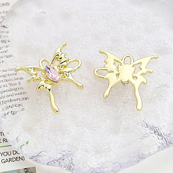 Light Rose Alloy Pendant with Rhinestone, Butterfly Charms, Golden, Light Rose, 29x29mm