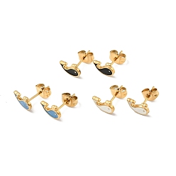 Mixed Color Enamel Dolphin Stud Earrings with 316 Surgical Stainless Steel Pins, Gold Plated 304 Stainless Steel Jewelry for Women, Mixed Color, 6x8mm, Pin: 0.8mm