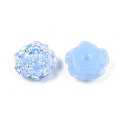 Bleu Ciel Clair Perles en plastique abs opaques, la moitié foré, fleur, lumière bleu ciel, 15x16x6.5mm, Trou: 1.2mm