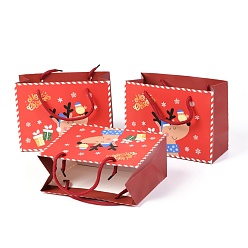 Красный Рождественские тематические бумажные пакеты, прямоугольник с рисунком оленя, для хранения ювелирных изделий, красные, 24.5x19.5x0.45 см