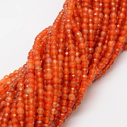 Coral Natural Agate Bead Strands, Dyed, Faceted, Round, Coral, 4mm, Hole: 0.8mm, about 90~92pcs/strand, 14 inch