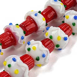 Red Handmade Bumpy Lampwork Beads Strands, Mushroom, Red, 15x13mm, Hole: 1.4mm, about 20pcs/strand, 12.40 inch(31.5cm)