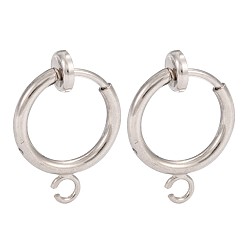 Platinum Brass Clip-on Hoop Earring Findings, for Non-pierced Ears, Cadmium Free & Lead Free, Platinum, 15.5x11x1.5~4.5mm, Hole: 1.8mm