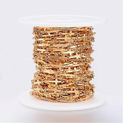 Golden Ion Plating(IP) Handmade 304 Stainless Steel Bar Link Chains, Soldered, with Spool, Cross, Golden, 13x5x1.5mm, about 32.8 Feet(10m)/roll