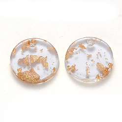 Gold Cellulose Acetate(Resin) Charms, with Foil, Flat Round, Gold, 13.5x2~3.5mm, Hole: 1.5mm