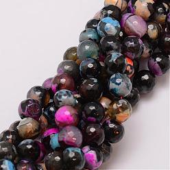 Black Natural Fire Crackle Agate Bead Strands, Dyed, Faceted, Round, Black, 10mm, Hole: 1.5mm, about 38pcs/strand, 14 inch