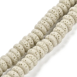 Blanc Fumé Brins de perles teintes en pierre de lave naturelle, rondelle, fumée blanche, 6x3mm, Trou: 1.2mm, Environ 58 pcs/chapelet, 7.87 pouce (20 cm)