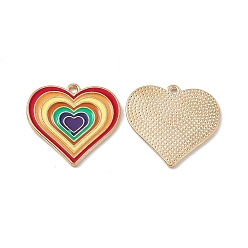 Разноцветный Подвески из сплава , с эмалью, шарма сердца, золотые, красочный, 25x26x1.5 мм, отверстие : 1.8 мм
