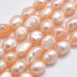 Sandy Brown Natural Cultured Freshwater Pearl Beads Strands, Oval, Sandy Brown, 10~14x7~9mm, Hole: 0.8mm, about 37~38pcs/strand, 13.7 inch~14.1 inch