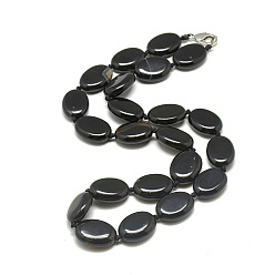 Black Agate Natural Black Agate Beaded Necklaces, with Alloy Lobster Clasps, Oval, Dyed, 18.8 inch~19.2  inch(48~49cm), Oval: 18x13x5.5mm.