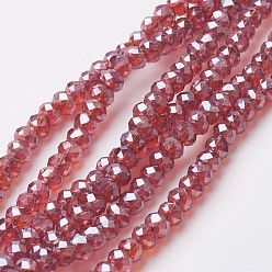 Rouge Perles en verre electroplate, perle plaquée lustre, facette, rondelle, rouge, 4~4.5x3mm, Trou: 0.5mm, Environ 130~135 pcs/chapelet, 15.5~16 pouce (39~40 cm)