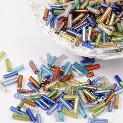 Mixed Color Glass Bugle Beads, Silver Lined, Mixed Color, 4~4.5x2mm, Hole: 1mm, about 450g/bag, 14000pcs/bag