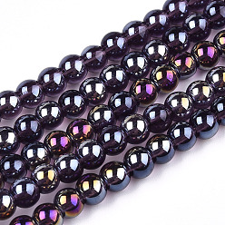 Purple Electroplate Transparent Glass Beads Strands, AB Color Plated, Round, Purple, 4~4.5mm, Hole: 0.8mm, about 97~99pcs/strand, 14.76 inch~14.96 inch(37.5~38cm)