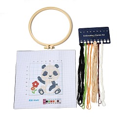 Panda Panda DIY Cross Stitch Beginner Kits, Stamped Cross Stitch Kit, Including Printed Fabric, Embroidery Thread & Needles, Embroidery Hoop, Instructions, 0.3~0.4mm, 7 colors