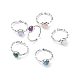 Mixed Stone Natural Gemstone Cuff Rings, Rack Plating Brass Open Rings for Women, Platinum, 1.5~2.5mm, Inner Diameter: 18mm