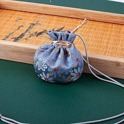 Aciano Azul Bolsas de almacenamiento de flores bordadas de tela, bolsa de embalaje de bolsas con cordón, rondo, azul aciano, 7.5x8 cm