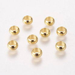 Golden Brass European Beads, Large Hole Rondelle Beads, Golden, 7x4mm, Hole: 4.5mm
