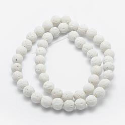 Blanc Brins de perles de pierre de lave naturelle, teint, ronde, blanc, 6mm, Trou: 1mm, Environ 62 pcs/chapelet, 14.7 pouces (37 cm