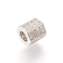 Platine Micro cuivres ouvrent zircone cubique perles européennes, Perles avec un grand trou   , hexagone, platine, 7x8x7mm, Trou: 4mm