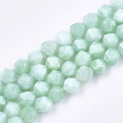 Myanmar Jade Natural Myanmar Jade/Burmese Jade Beads Strands, Star Cut Round Beads, Faceted, 8x7x7mm, Hole: 1mm, about 48pcs/strand, 14.9 inch