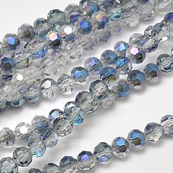 Royal Blue Faceted(32 Facets) Round Half Rainbow Plated Electroplate Glass Beads Strands, Royal Blue, 4mm, Hole: 1mm, about 100pcs/strand, 14.9 inch