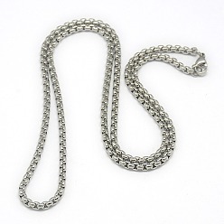 Stainless Steel Color Trendy Men's 201 Stainless Steel Box Chain Necklaces, with Lobster Claw Clasps, Stainless Steel Color, 23.62 inch(60cm), 4mm