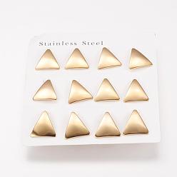 Real 18K Gold Plated 304 Stainless Steel Stud Earrings, Hypoallergenic Earrings, Triangle, Real 18K Gold Plated, 19x17x1mm, Pin: 0.8mm, 6pairs/card