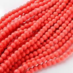 Corail Synthétique Chapelets de perles de corail synthétique , teint, ronde, rose, environ 6 mm de diamètre, trou: environ 0.8 mm, 15~16 pouce