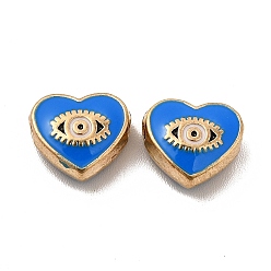 Dodger Blue Alloy Enamel Beads, Heart with Horse Eye, Golden, Dodger Blue, 9x10x4mm, Hole: 1.6mm