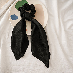 Black Cloth Elastic Hair Accessories, for Girls or Women, Scrunchie/Scrunchy Hair Ties with Long Tail, Knotted Bow Hair Scarf, Poneytail Holder, Black, 300mm