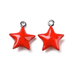 Rouge Laiton émail pendentifs, platine, étoiles, rouge, 14.5x12.5x4.5mm, Trou: 1.2mm