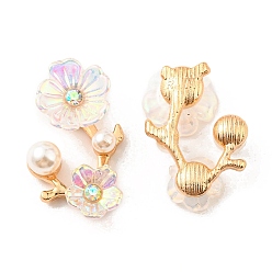 Clear AB Zinc Alloy Cabochons, with Plastic Imitation Pearls and Rhinestones, Plum Blossom Branch, Clear AB, 23.5x15x6mm