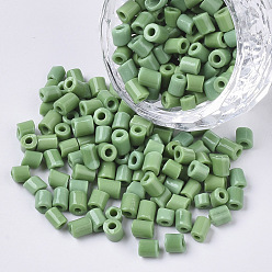 Dark Sea Green 6/0 Glass Bugle Beads, Opaque Colours, Dark Sea Green, 6/0 3.5~5x3.5~4mm, Hole: 1mm, about 4500pcs/bag