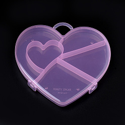 Pink Recipientes de almacenamiento de cuentas de plástico, 5 compartimentos, corazón, rosa, 15.2x16x1.9 cm, agujero: 2.7x2.3 cm