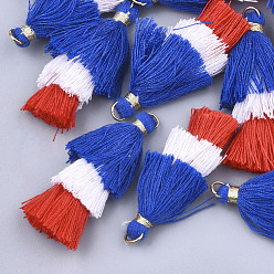 Coloré Décorations pendentif gland en polycoton (polyester coton), avec les accessoires en fer, or, colorées, 39~40x19~26x6~7mm, Trou: 4mm