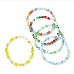 Mixed Color Glass Round Beaded Stretch Bracelet for Kids, Mixed Color, Inner Diameter: 1-7/8 inch(4.7cm), Beads: 4.5mm