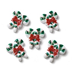 Vert Cabochons de noël en résine opaque, canne en bonbon avec nœud papillon rouge, verte, 20x18.5x5mm