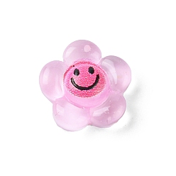 Perlas de Color Rosa Cabujones de resina translúcida, flor con cara sonriente, rosa perla, 9x9x3.3 mm